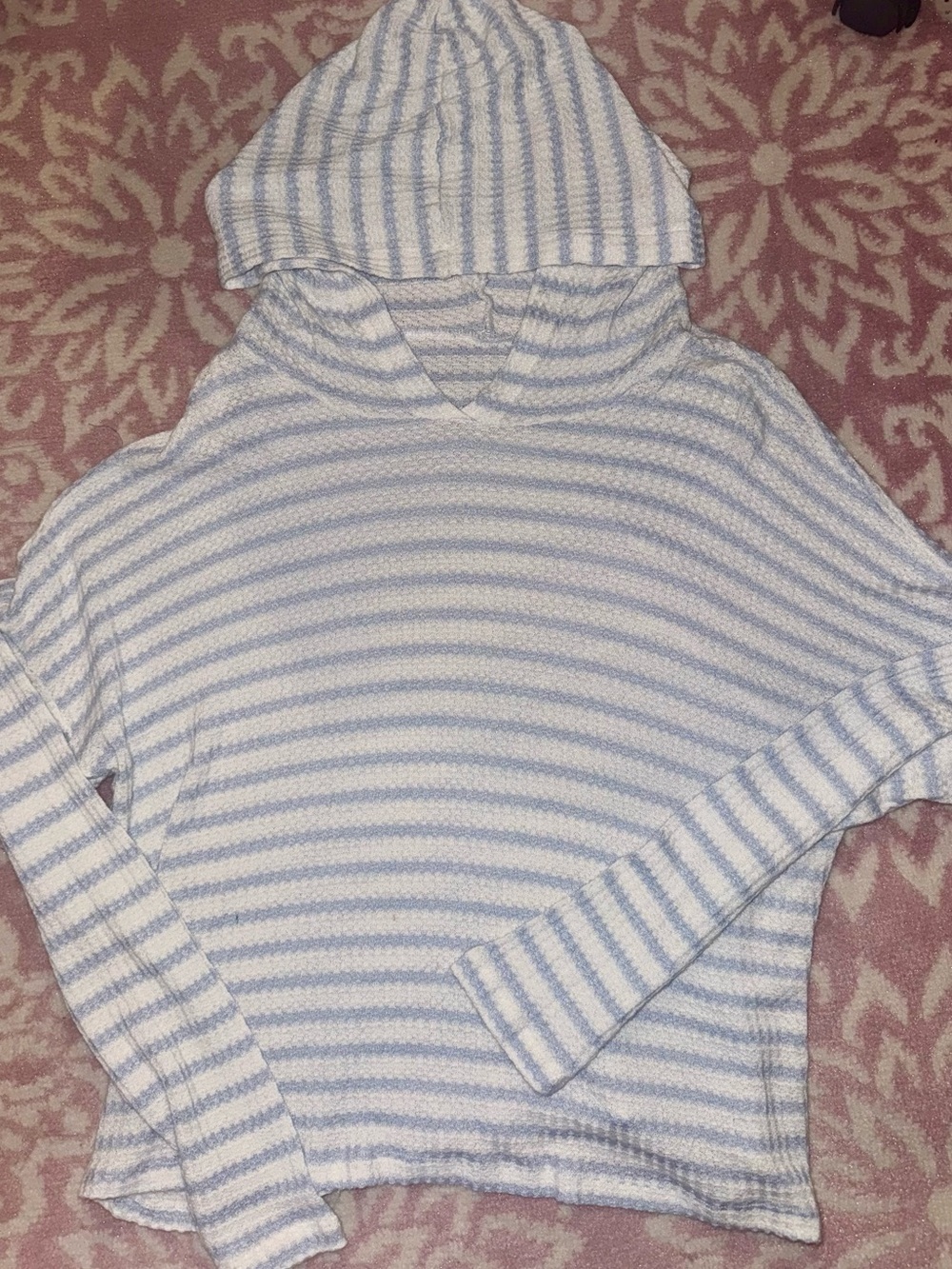 Super Soft Blue White Striped Hooded Pullover Sweater